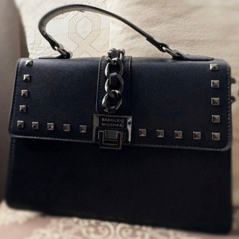 Badgley Mischka Black Studded Satchel